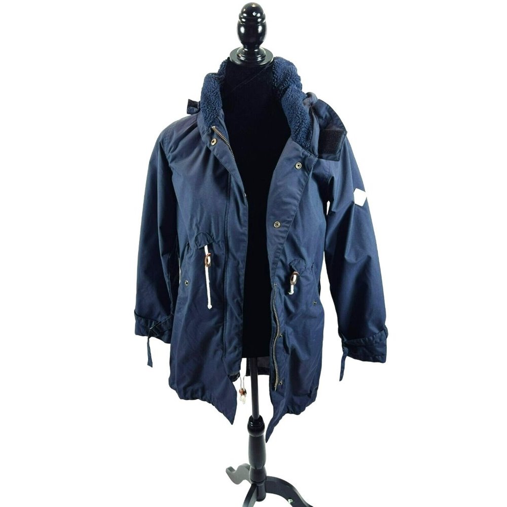 Burton Fleece Lined Windbreaker Field Jacket Snap Zip Hooded Navy Blue Medium